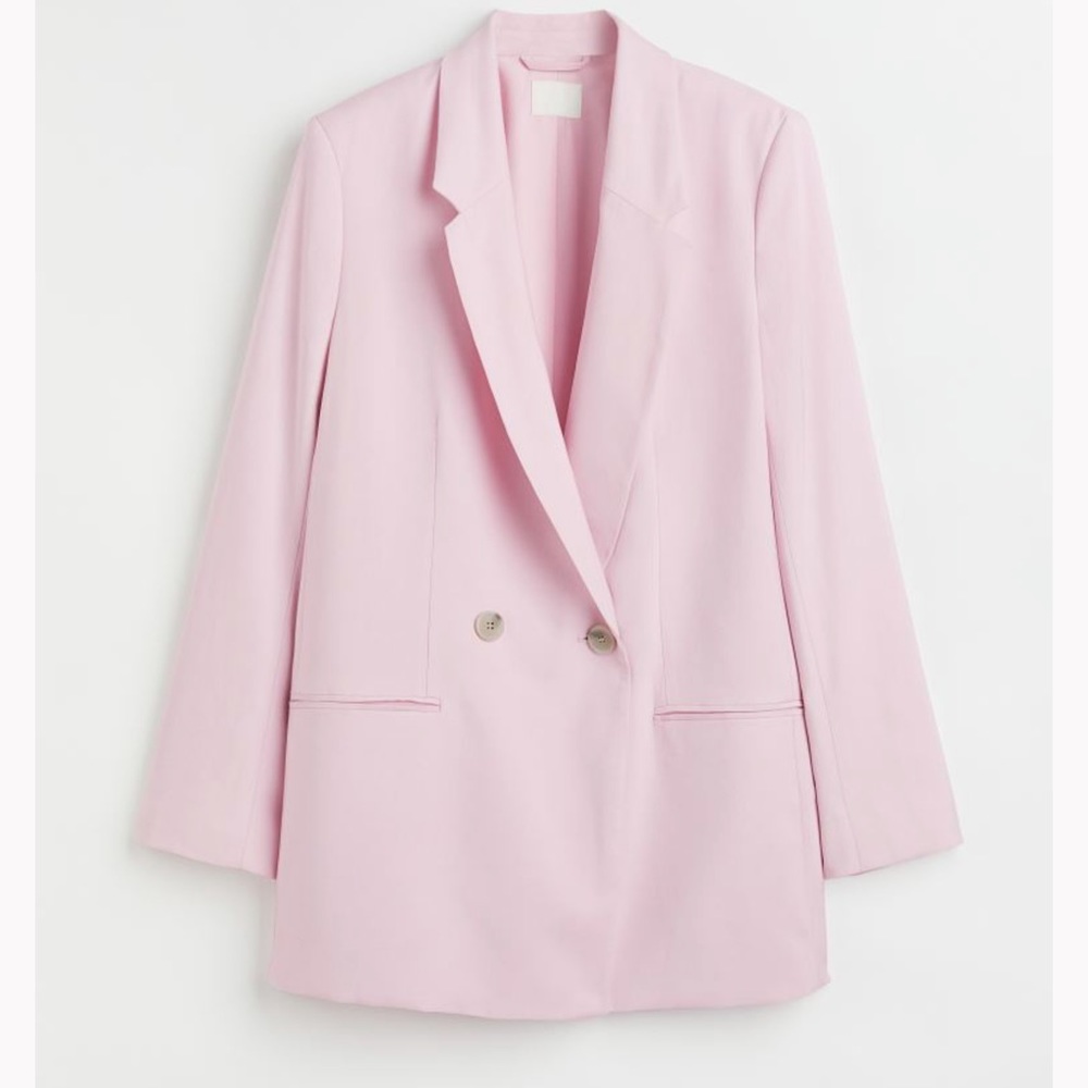 Women H&M Light Pink Double Breasted Jacket Blazer Size Medium